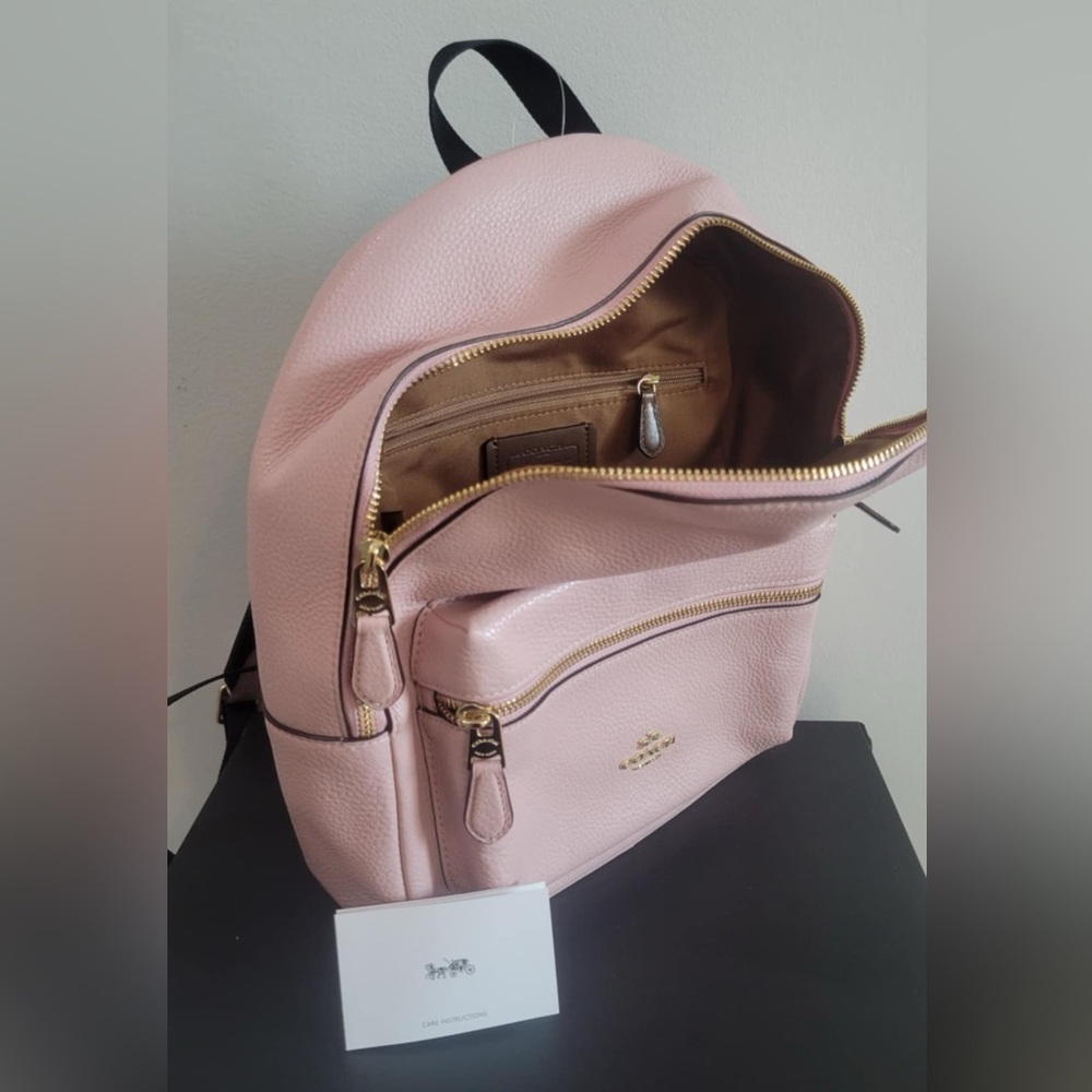 BNWT COACH Medium Charlie Pebble Leather Pink Backpack - Picture 7 of 8